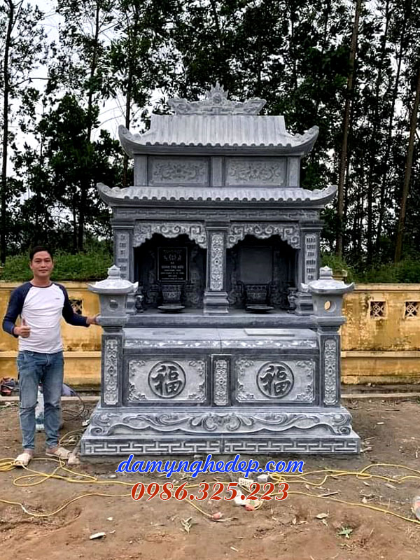 Mẫu mộ đôi đá đài loan đẹp 2 mái đình